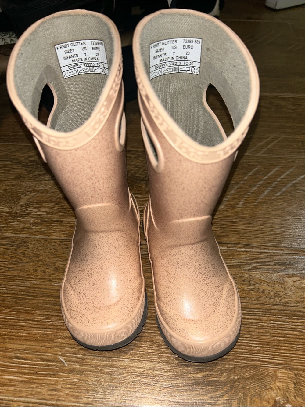 Bogs Kids Glitter Rain Boots in Rose Gold